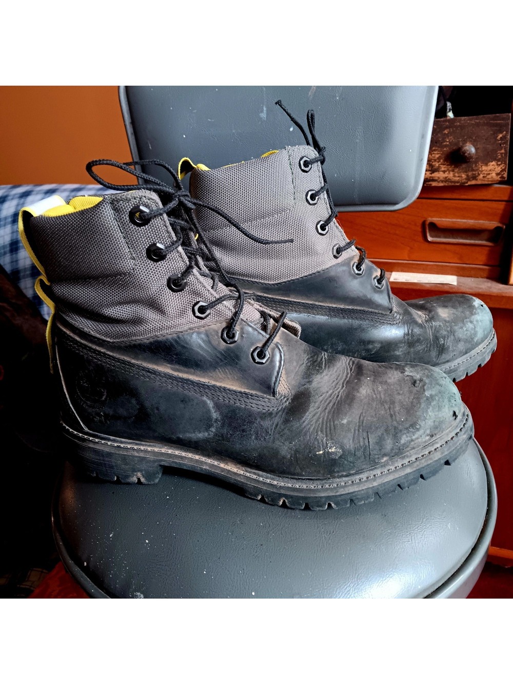 sz 8.5 Men Timberland Treadlight Waterproof Black Yellow Work Boots A2EAN